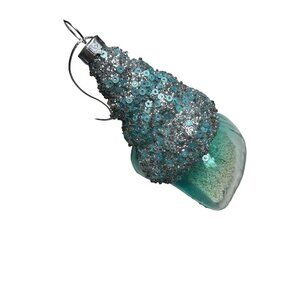 Handcrafted Glitter & Sequin Seashell Ornament With Aqua Accents